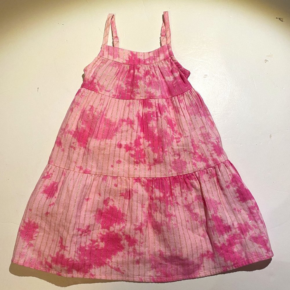 Cat & Jack NWOT, baby girl's 18 mos. pink tie dye sundress with gold accents.